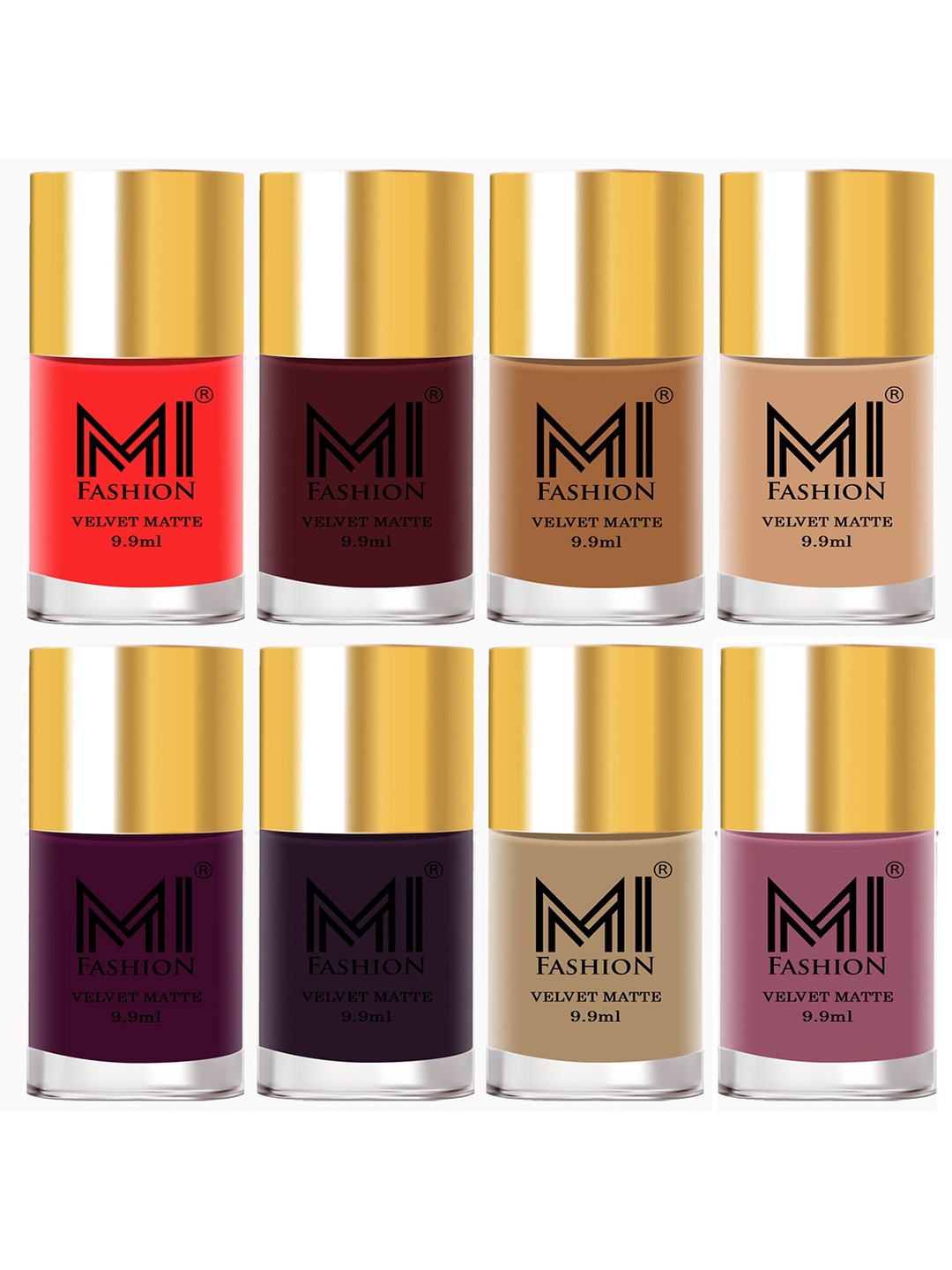 

MI FASHION Set of 8 Velvet Matte Long Lasting Vegan Nail Polish - 9.9 ml each, Nude