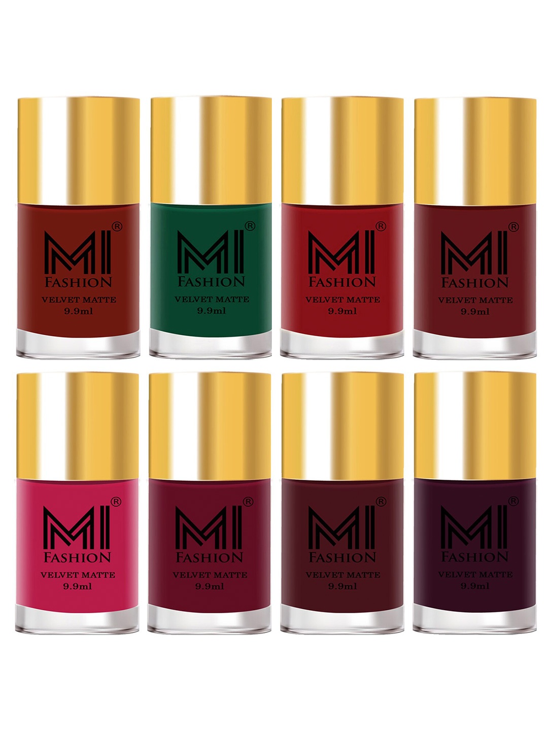 

MI FASHION Set of 8 Velvet Matte Long Lasting Vegan Nail Polish - 9.9 ml each, Maroon