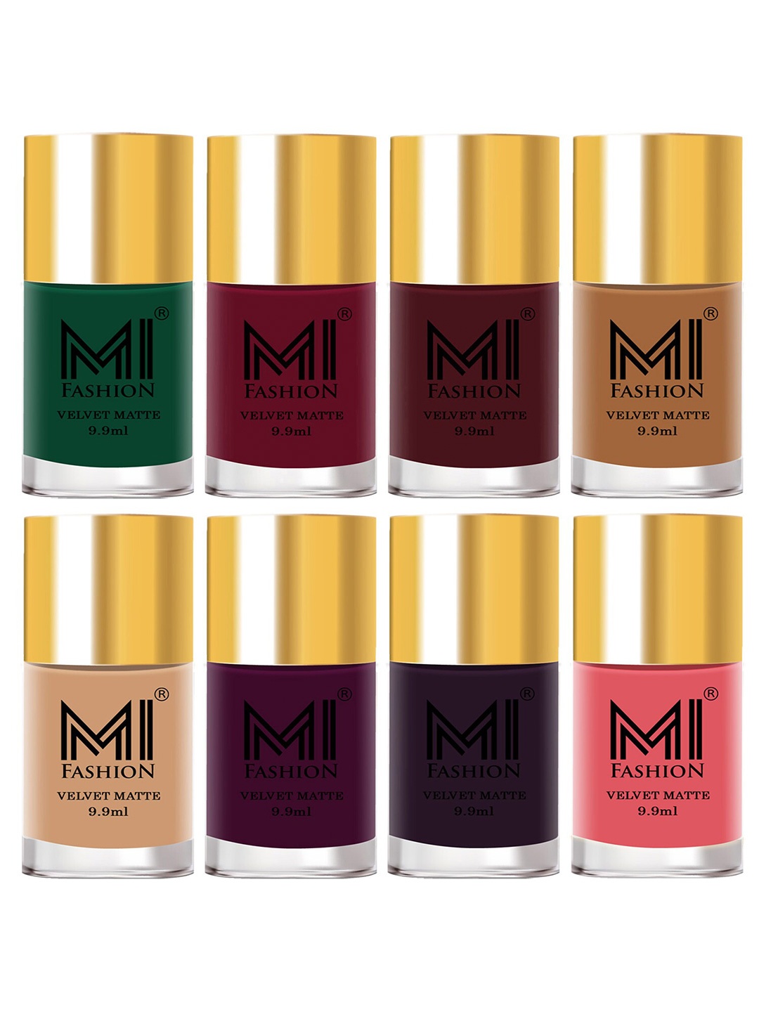 

MI FASHION Set of 8 Velvet Matte Long Lasting Vegan Nail Polish - 9.9 ml each, Green