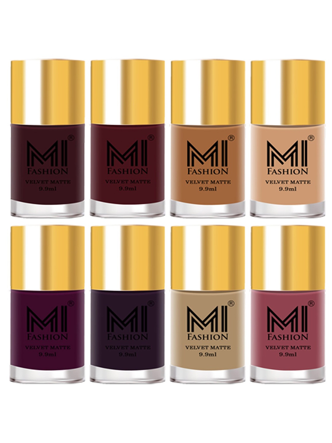 

MI FASHION Set of 8 Velvet Matte Long Lasting Vegan Nail Polish - 9.9 ml each, Nude