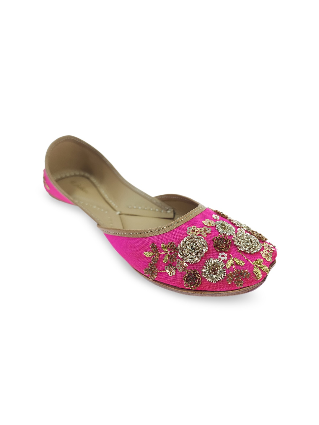 

Fulkari Women Embroidered Ethnic Mojaris Flats, Magenta