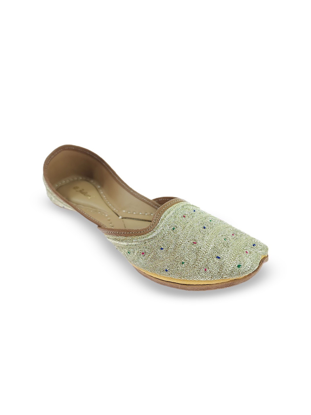 

Fulkari Women Embroidered Ethnic Mojaris Flats, Gold