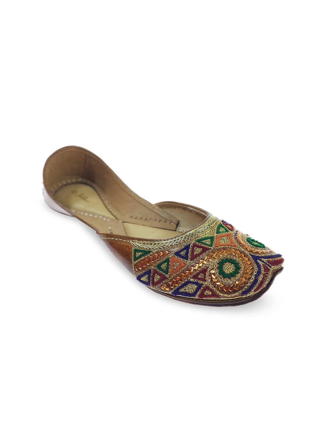 

Fulkari Women Embellished Ethnic Leather Mojaris, Tan