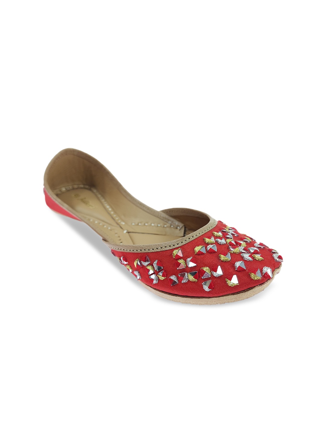 

Fulkari Women Embellished Ethnic Mojaris Flats, Red