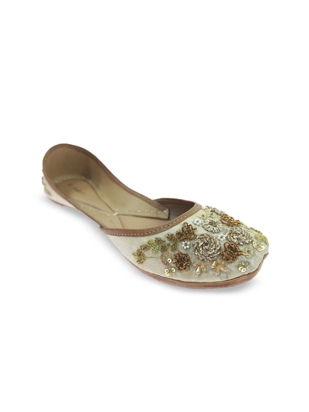 

Fulkari Women Embellished Ethnic Mojaris Flats, Beige