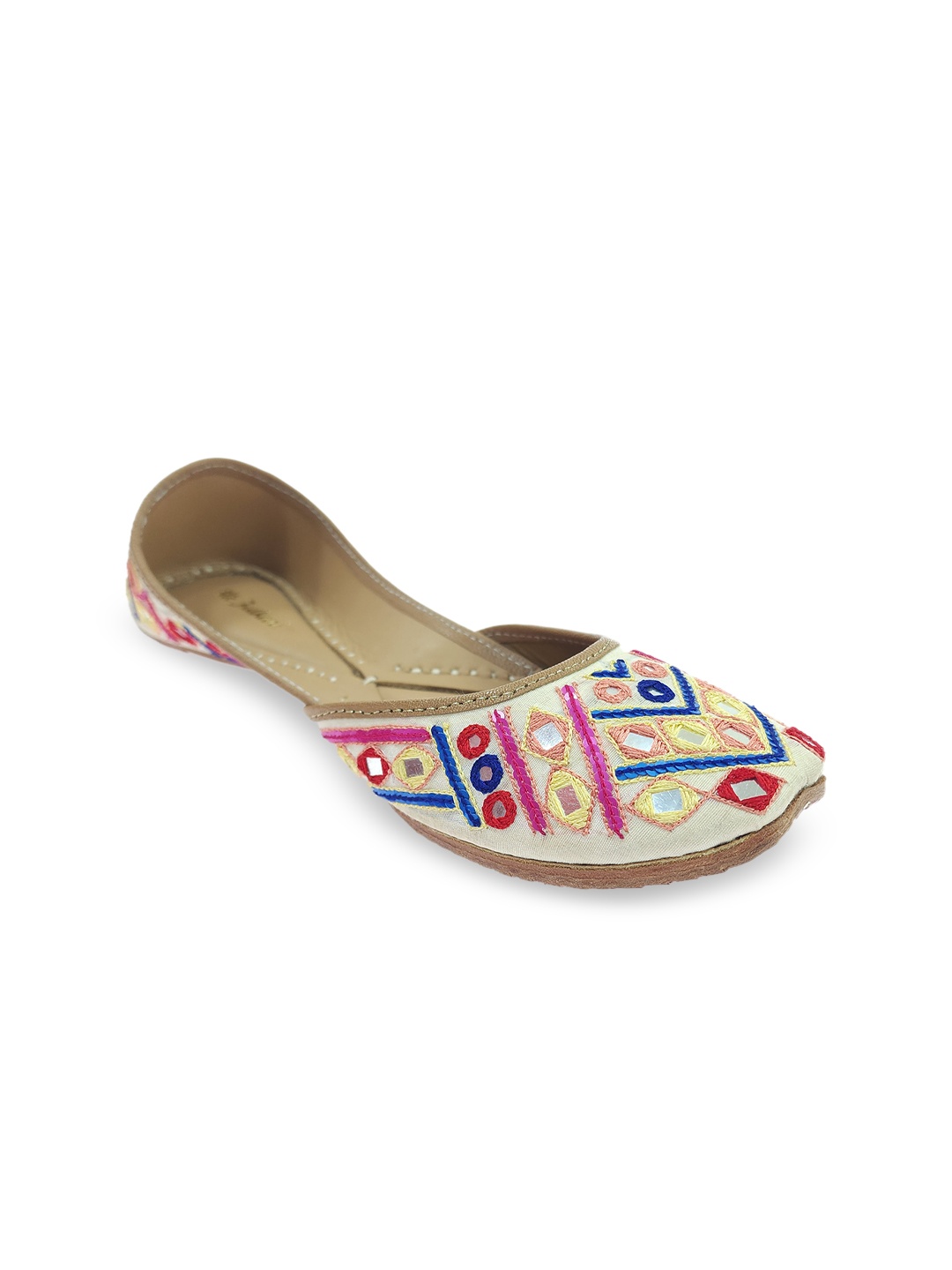 

Fulkari Women Embellished Ethnic Mojaris Flats, Beige