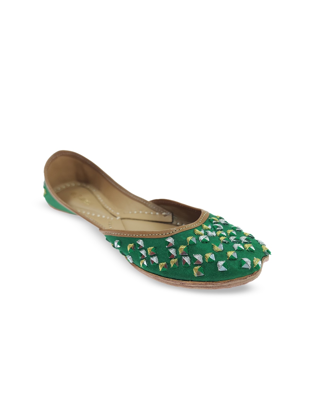 

Fulkari Women Embellished Ethnic Mojaris Flats, Green