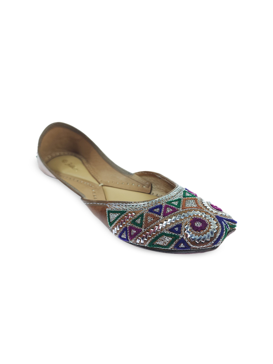 

Fulkari Women Embroidered Leather Ethnic Mojaris, Grey