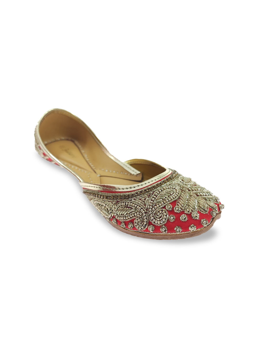 

Fulkari Women Embroidered Ethnic Mojaris Flats, Red