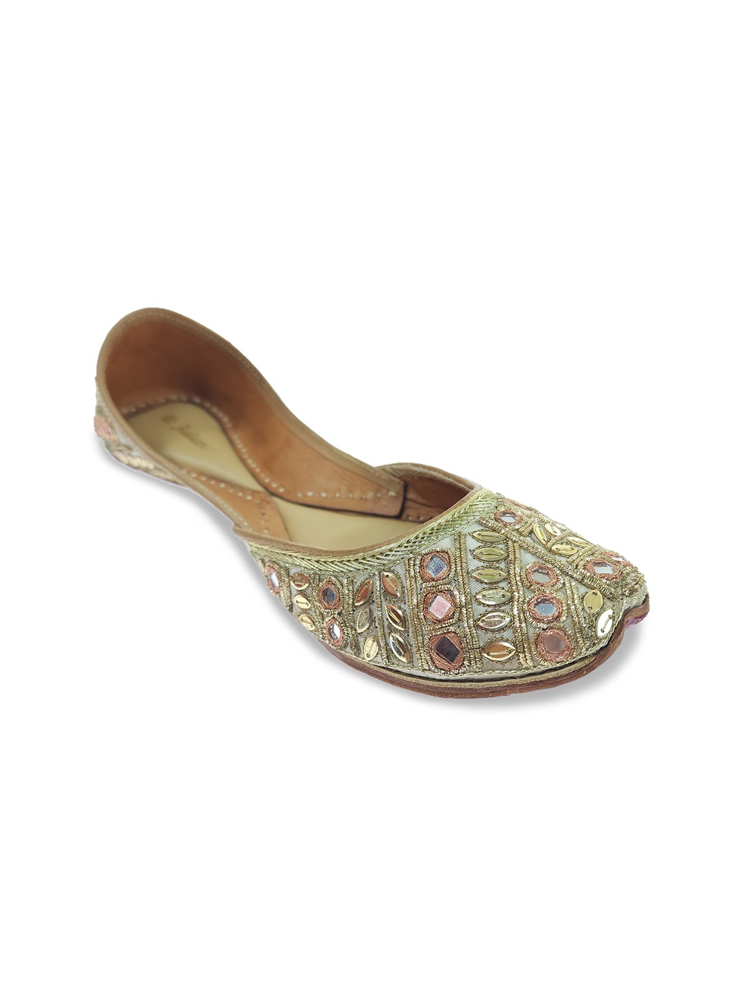 

Fulkari Women Embellished Leather Ethnic Mojaris, Beige