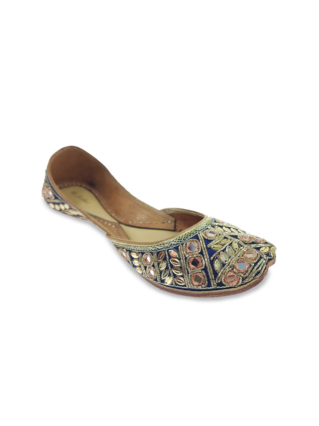 

Fulkari Women Embellished Leather Ethnic Mojaris, Navy blue