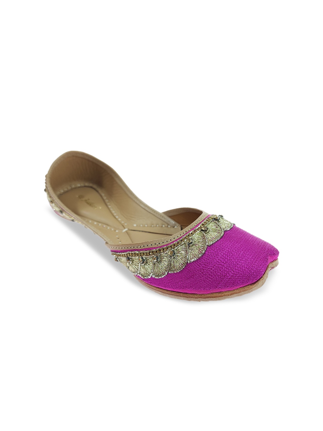 

Fulkari Women Embroidered Leather Ethnic Mojaris, Magenta