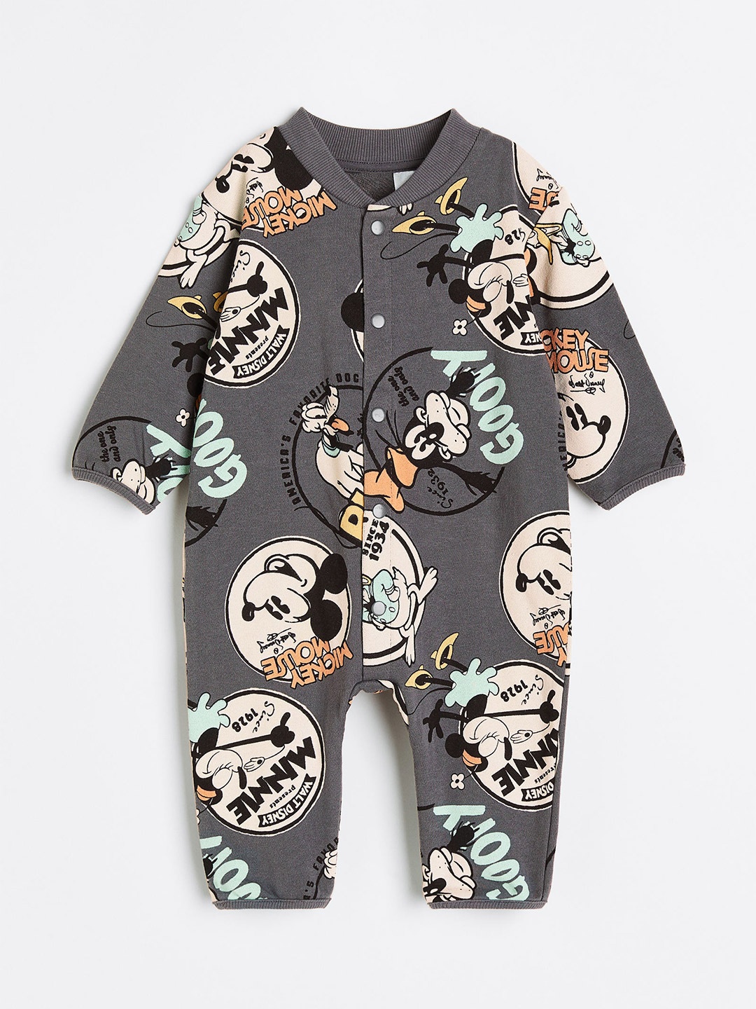 

H&M Infant Girls Ribbed Collar Cuff & Hem Sweatshirt Romper Suit, Grey