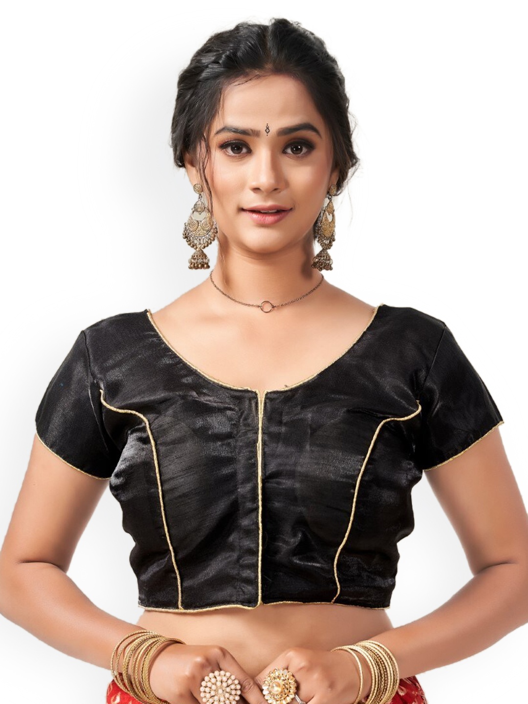 

HIMRISE Woven-Design Saree Blouse, Black