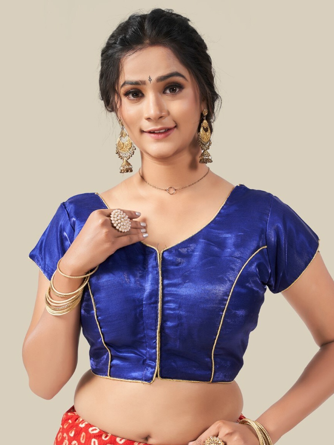

HIMRISE Woven Design Saree Blouse, Blue