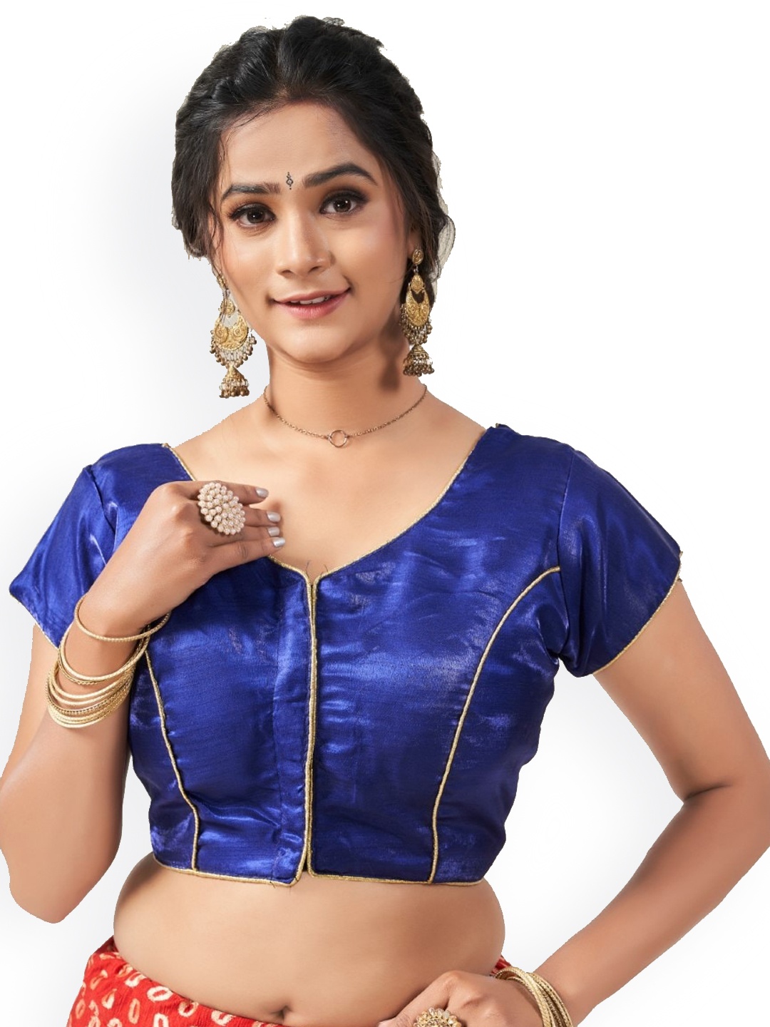 

HIMRISE Round Neck Saree Blouse, Blue