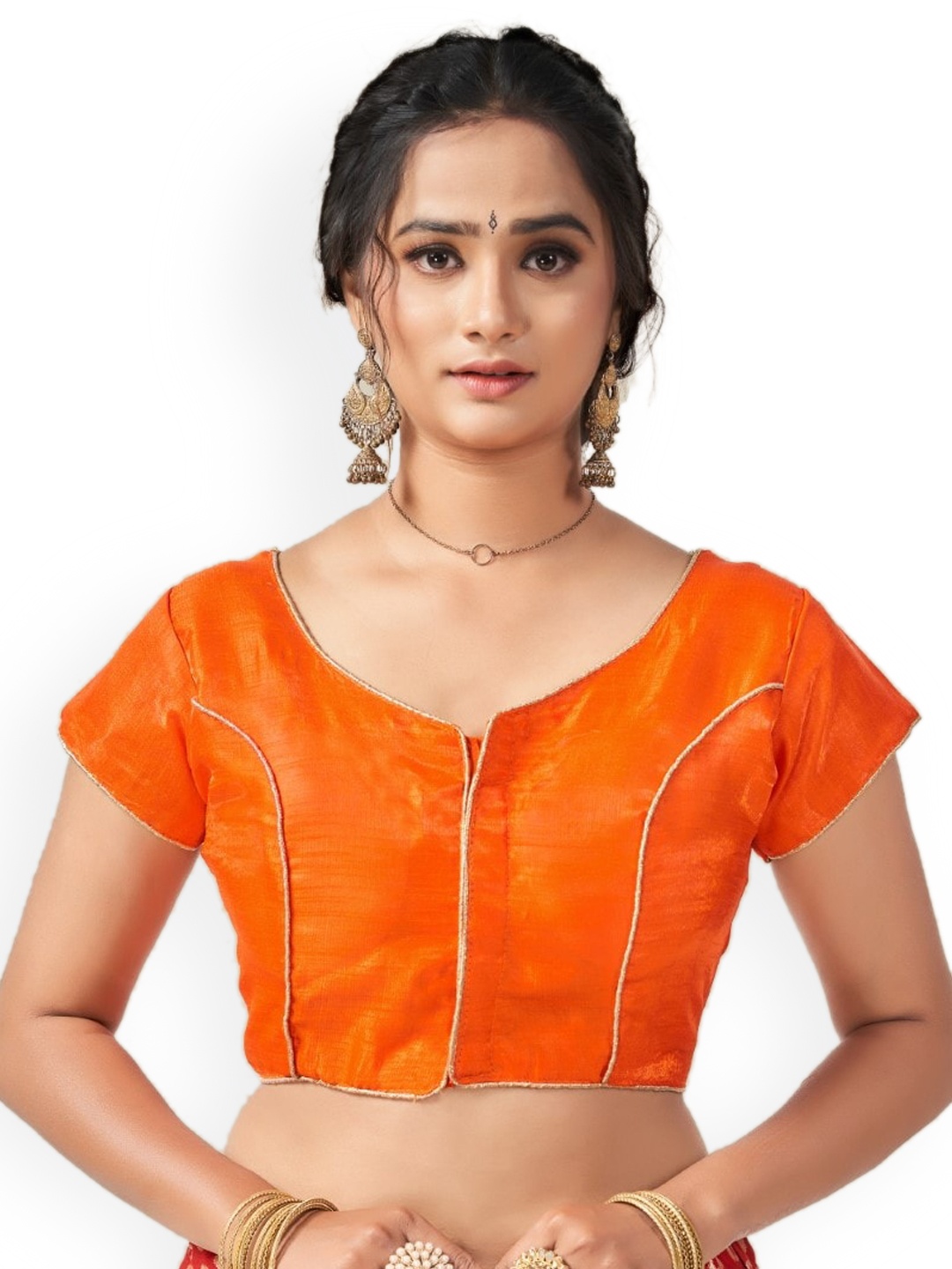 

HIMRISE Woven Brocade Saree Blouse, Orange