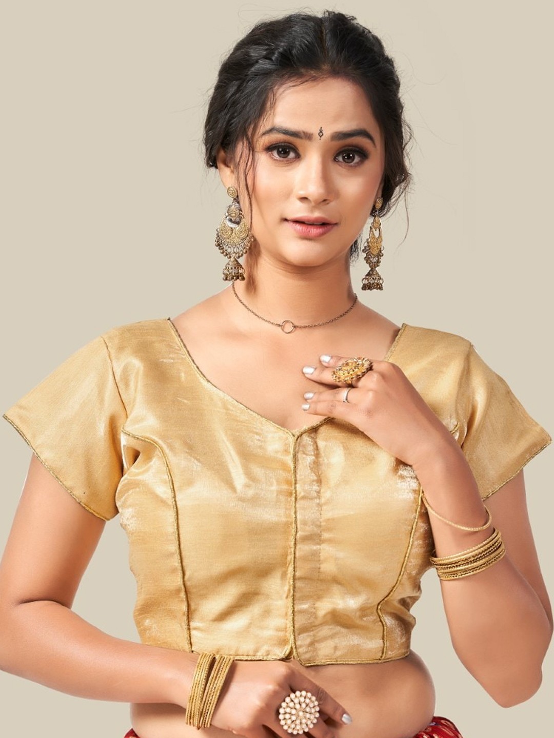 

HIMRISE V-Neck Saree Blouse, Gold