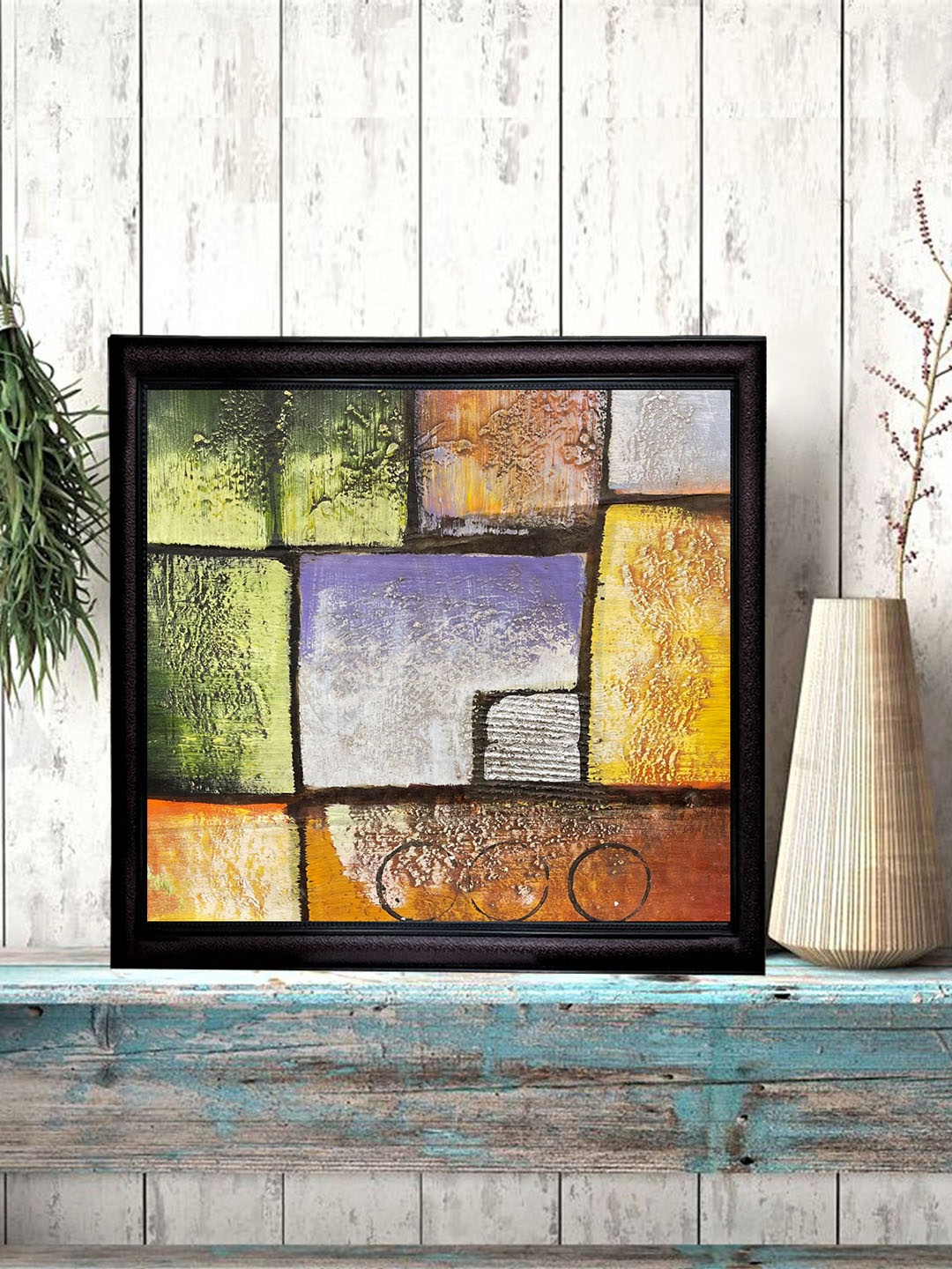 

Gallery99 Conglomerate Box Green and Yellow Abstract Canvas Oil Painting Wall Art