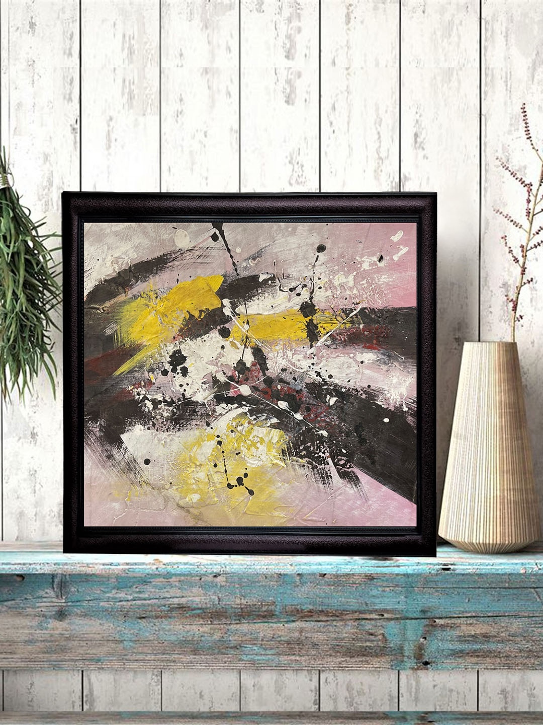 

Gallery99 Black & Yellow Abstract Oil Painting On Canvas With Wooden Frame Wall Art