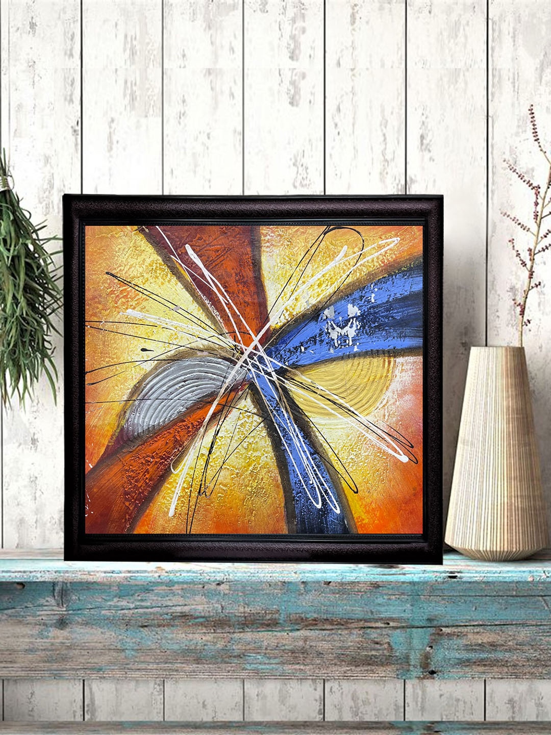 

Gallery99 Yellow and Blue Abstract Oil Painting On Canvas With Wooden Frame Wall Art