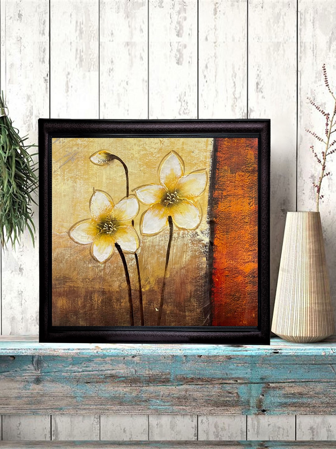 

Gallery99 Beige and Orange Floral Oil Painting On Canvas With Wooden Frame Wall Art