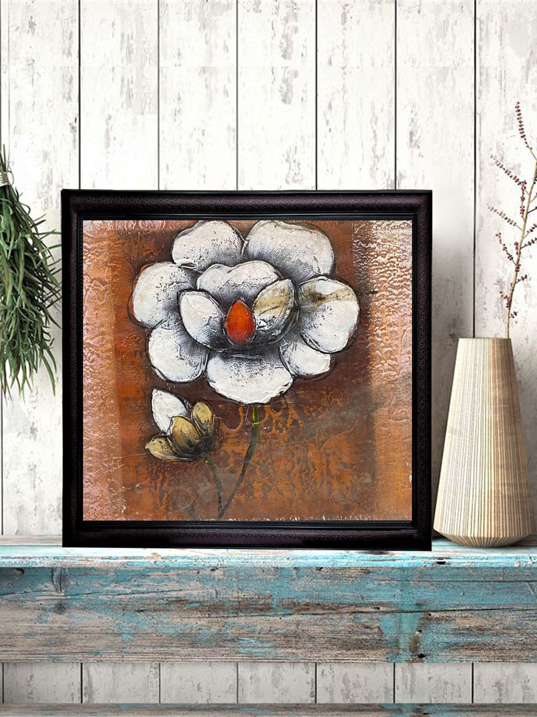 

Gallery99 Brown and White Floral Oil Painting On Canvas With Wooden Frame Wall Art