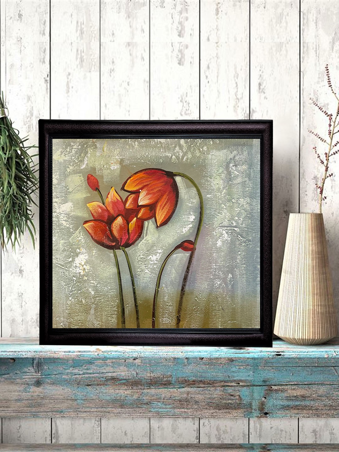 

Gallery99 Beige & Orange Handmade Oil Painting On Canvas With Wooden Frame Wall Art