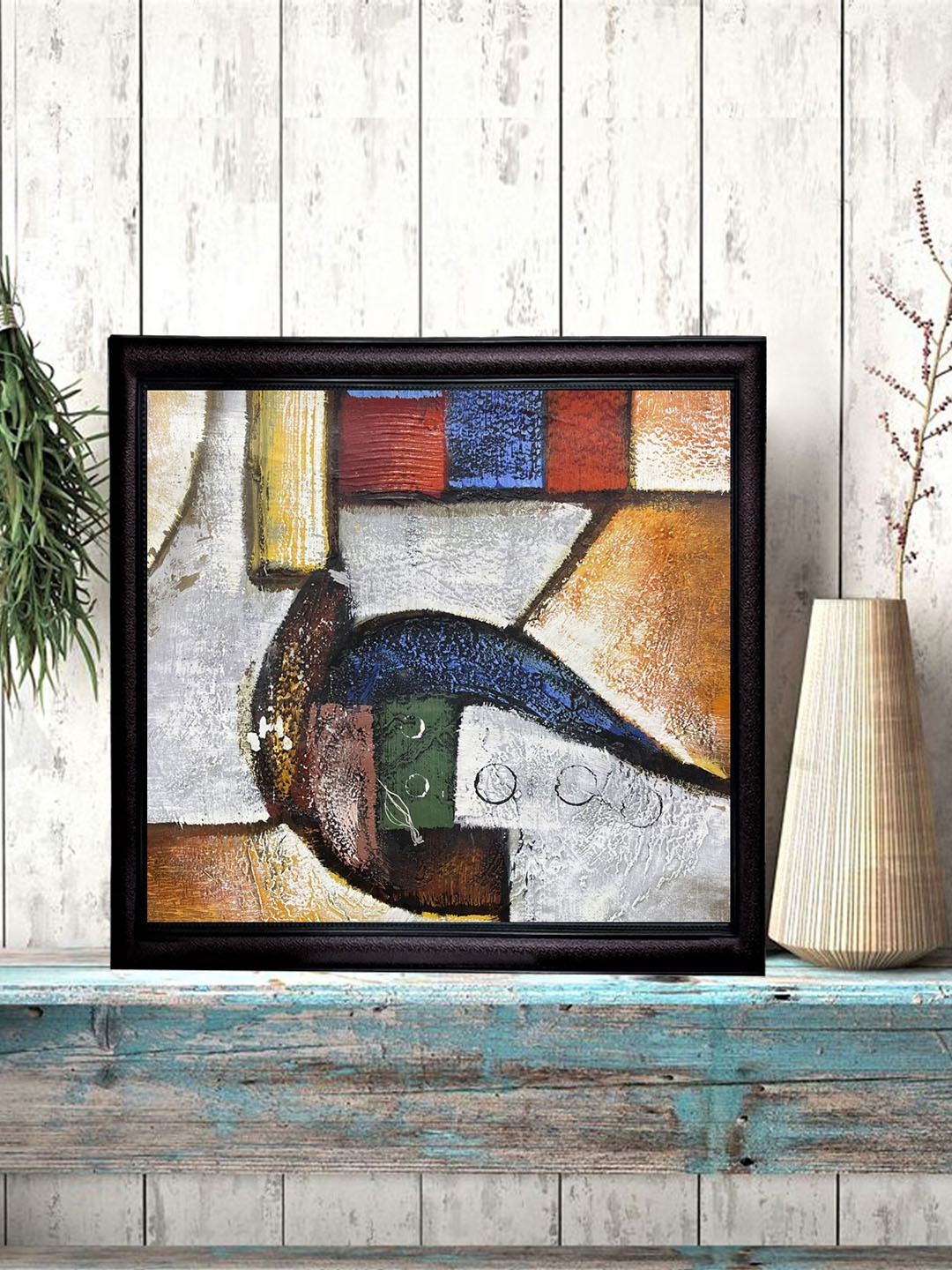 

Gallery99 Peacock in Cage White & Rust Abstract Canvas Oil Painting Wall Art