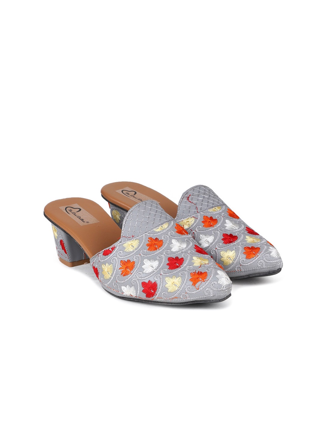 

The Desi Dulhan Embroidered Ethnic Block Mules, Grey