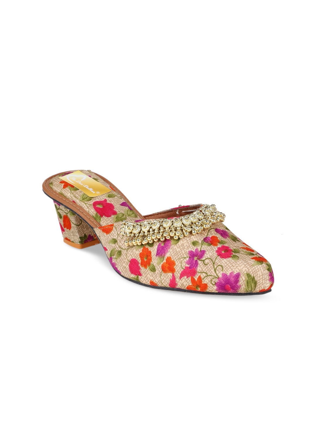 

The Desi Dulhan Embellished Ethnic Kitten Mules, Beige