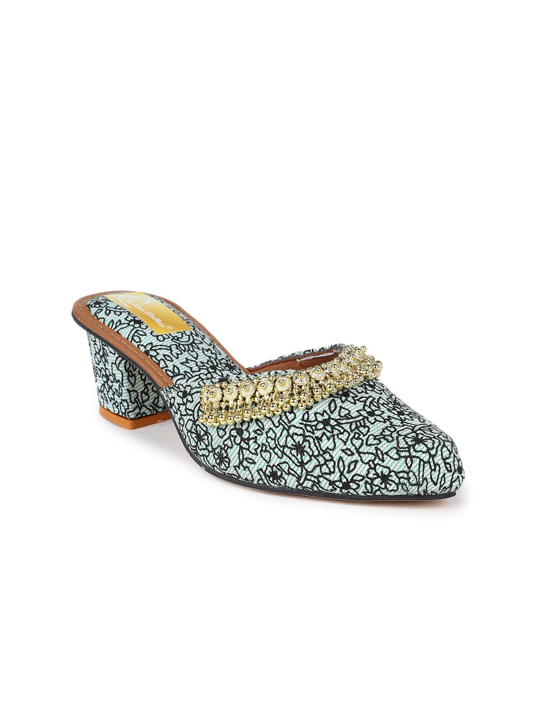 

The Desi Dulhan Embellished Ethnic Block Mules, Green