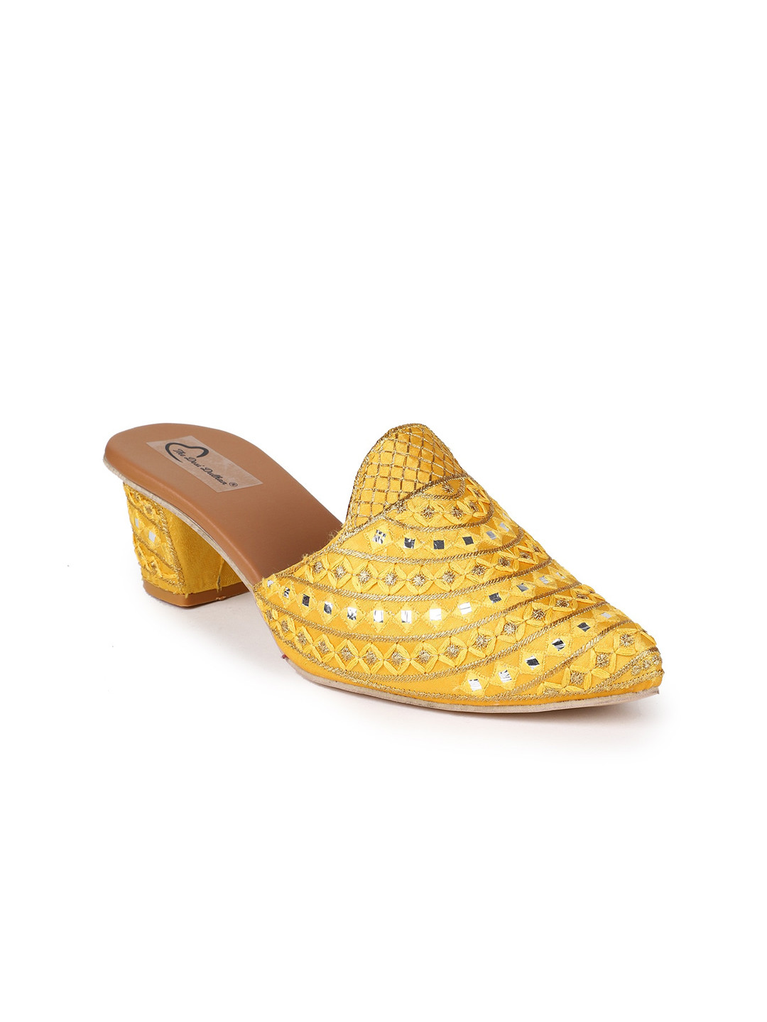 

The Desi Dulhan Ethnic Block Heels Mules, Yellow