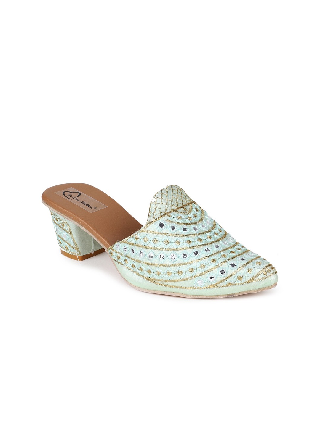 

The Desi Dulhan Ethnic Block Heels Mules, Sea green
