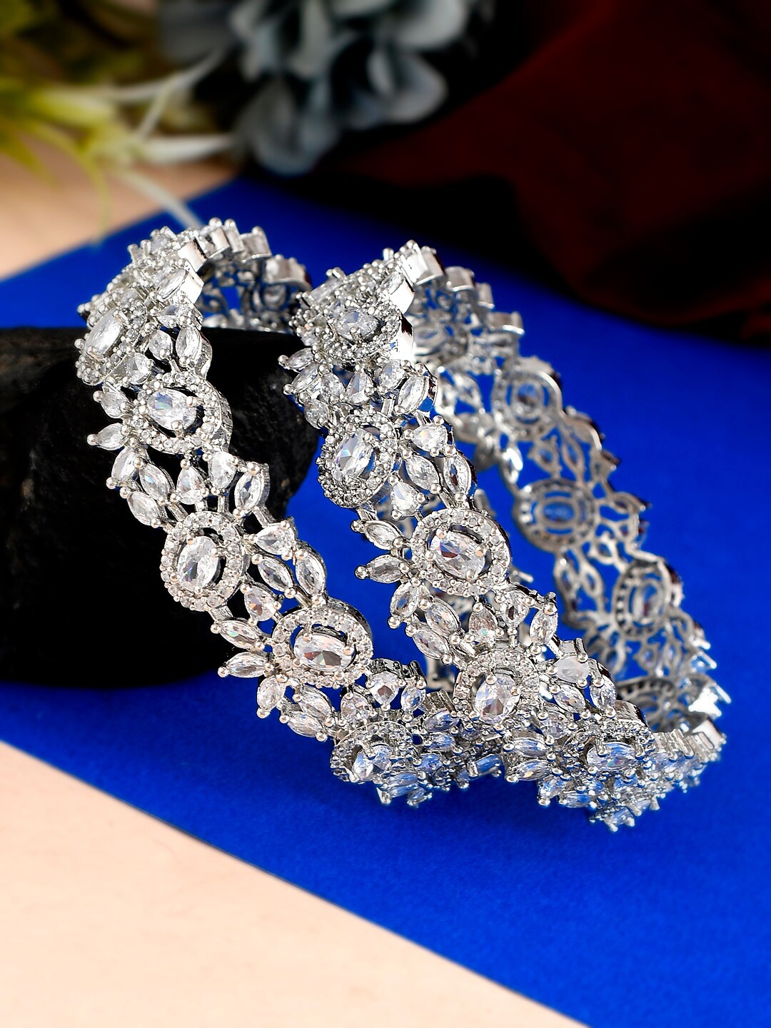 

Silvermerc Designs Set Of 2 Silver-Plated & AD-Studded Bangles