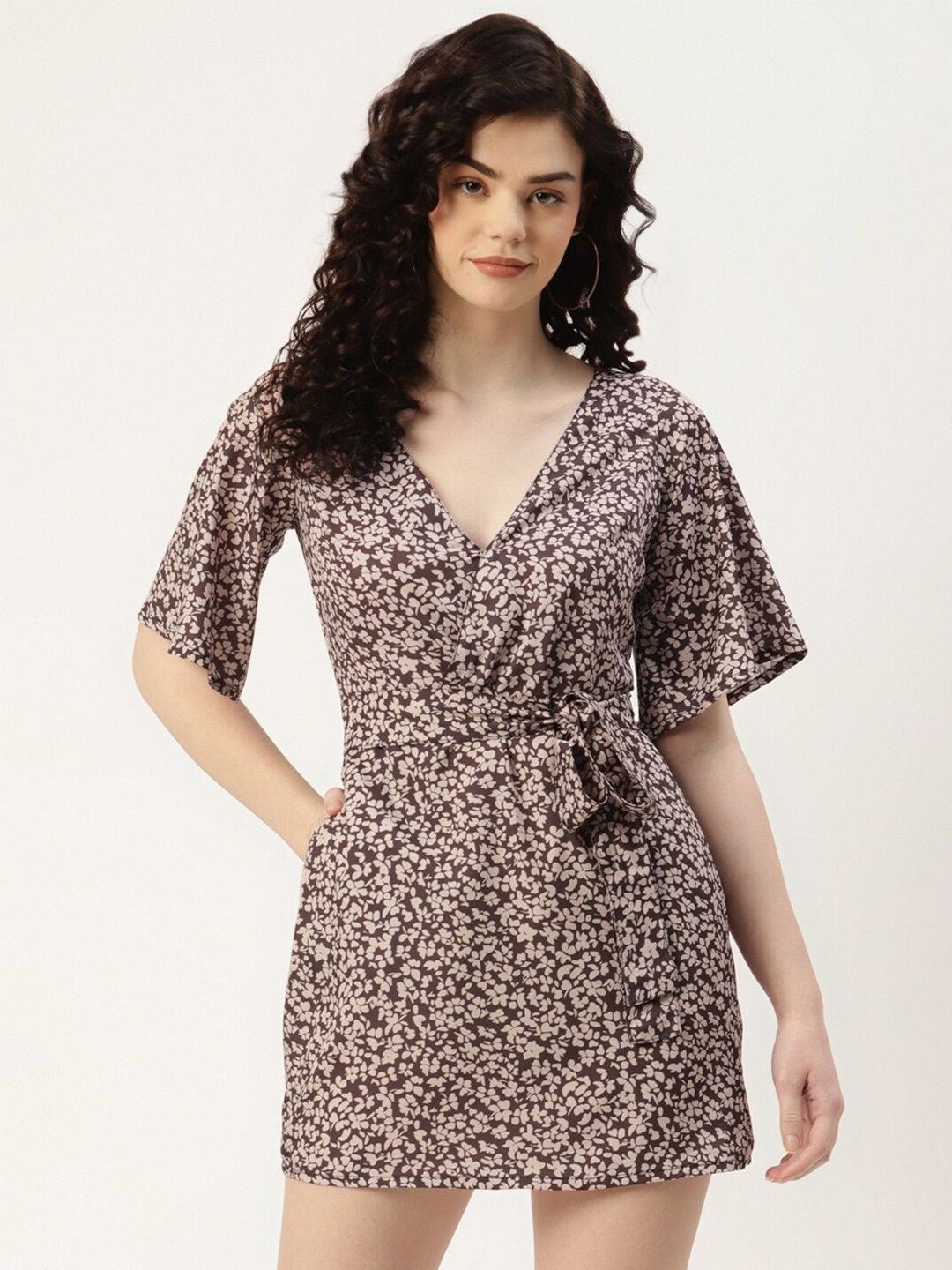 

Sleek Italia Floral Printed Crepe Mini Dress, Grey