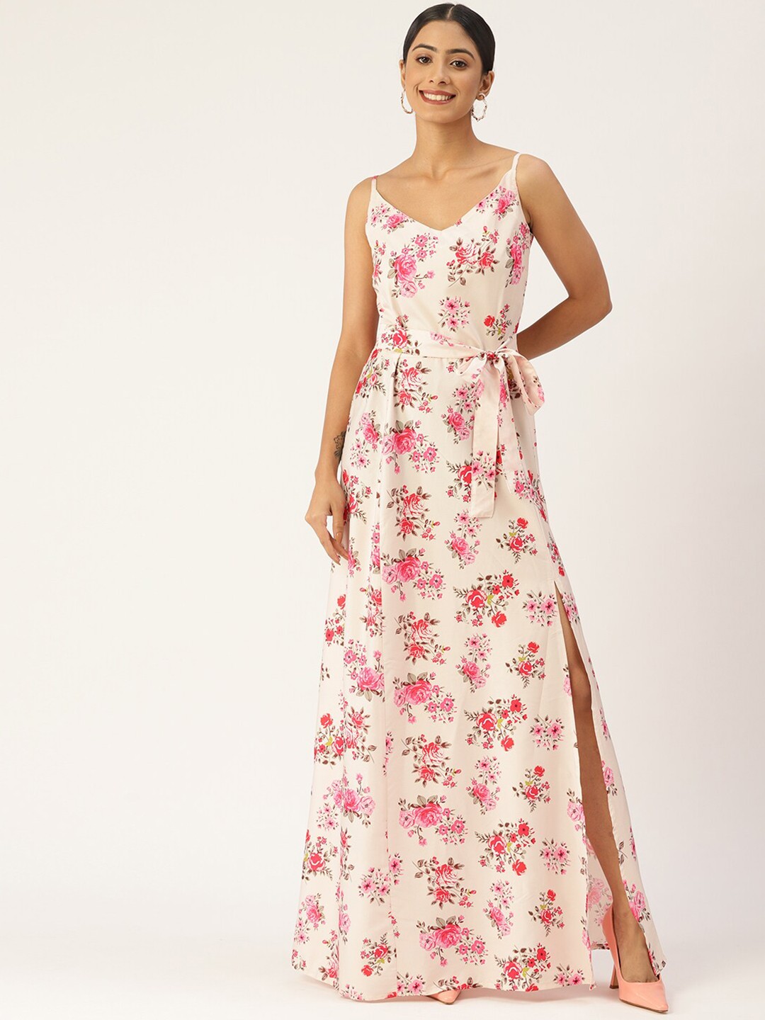 

Sleek Italia Floral Printed Crepe Maxi Dress, Beige