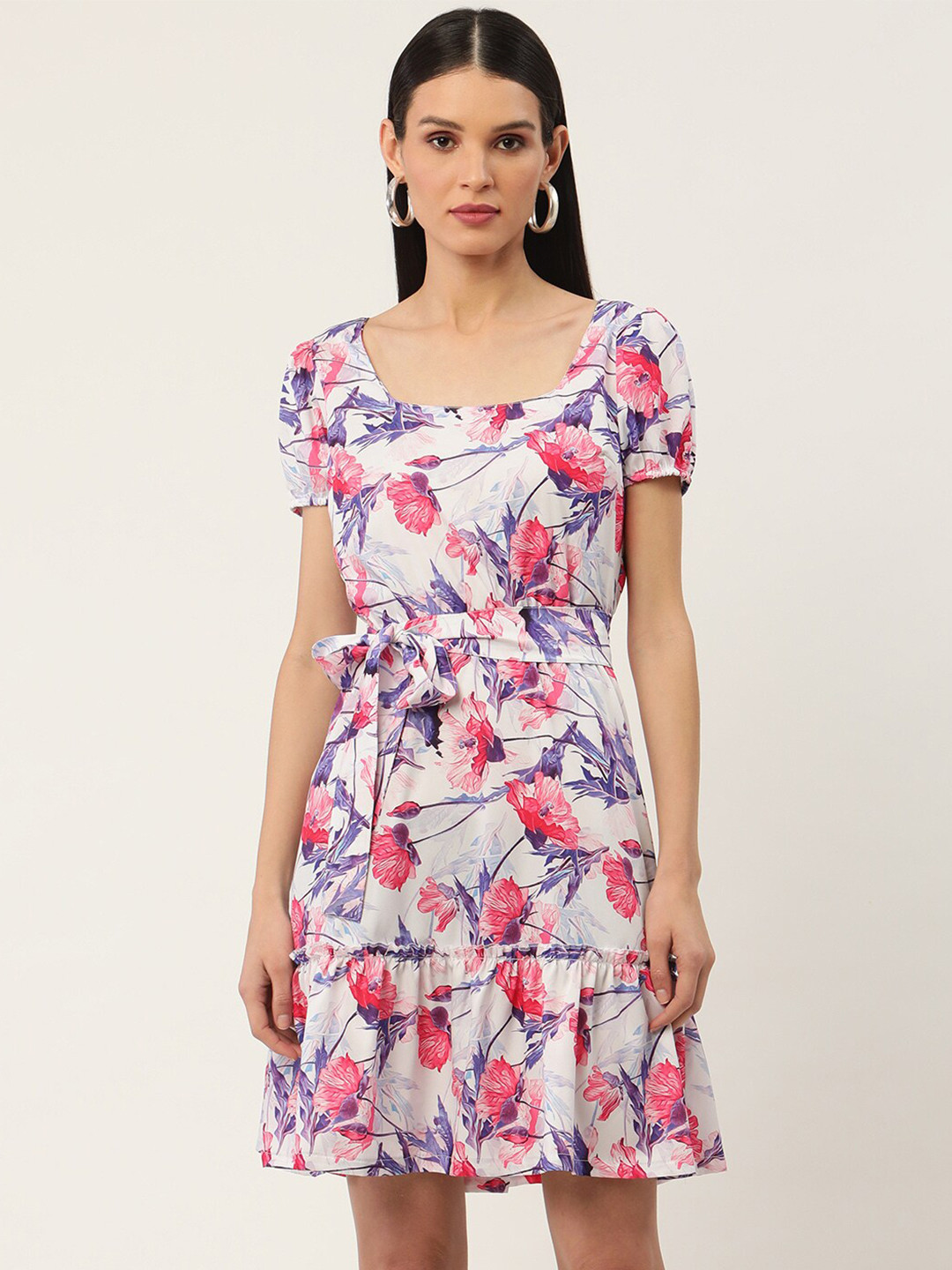 

Sleek Italia Floral Printed Crepe Dress, White