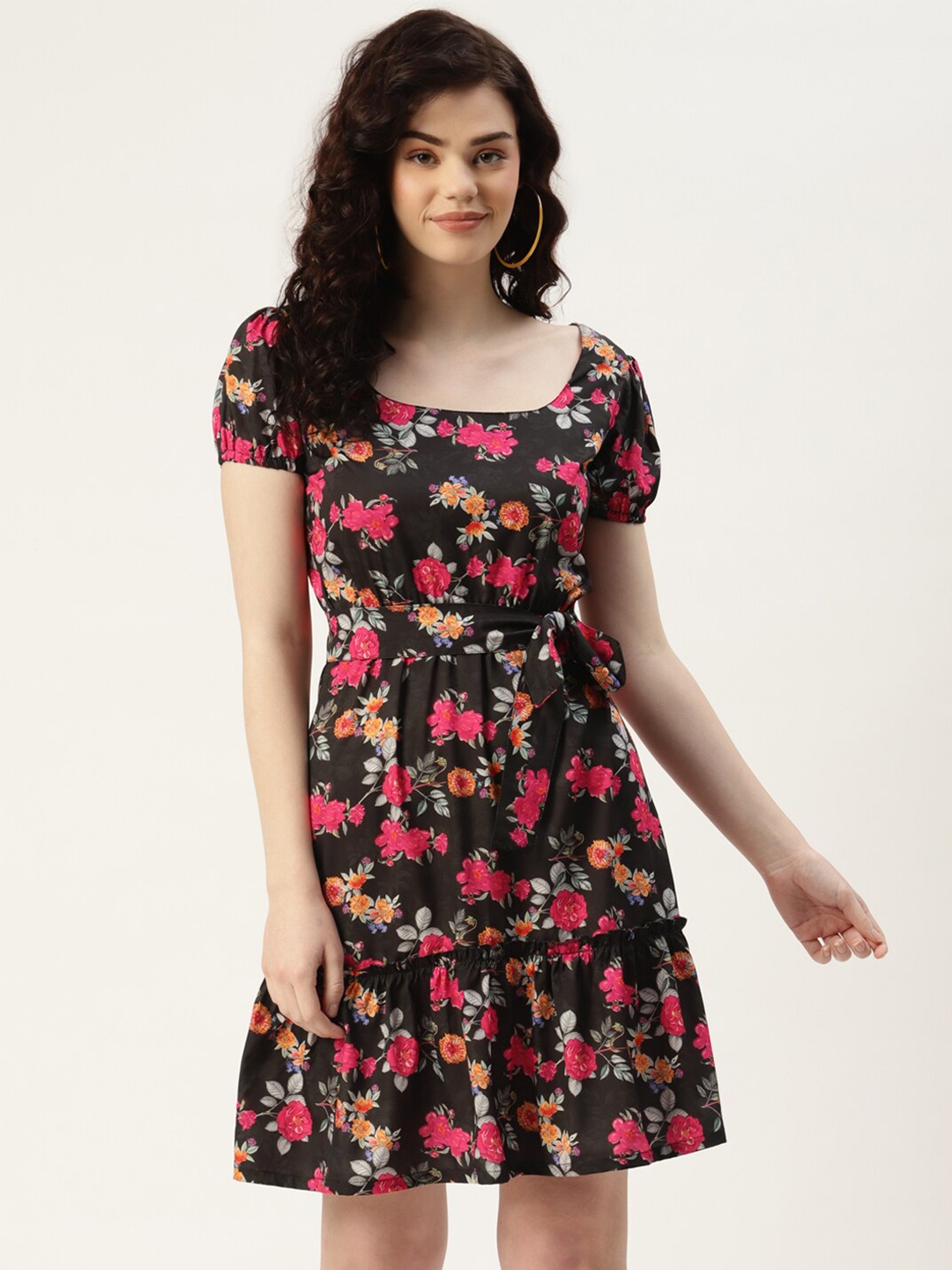 

Sleek Italia Floral Printed Crepe Dress, Black