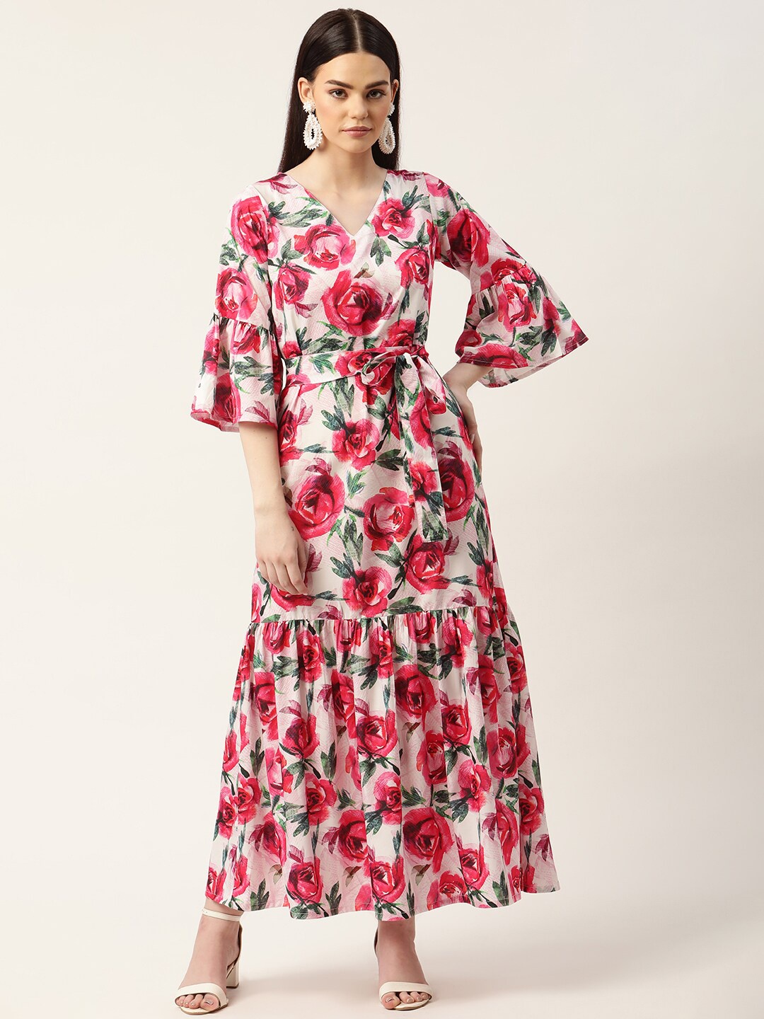

Sleek Italia Floral Printed Crepe Maxi Dress, Pink