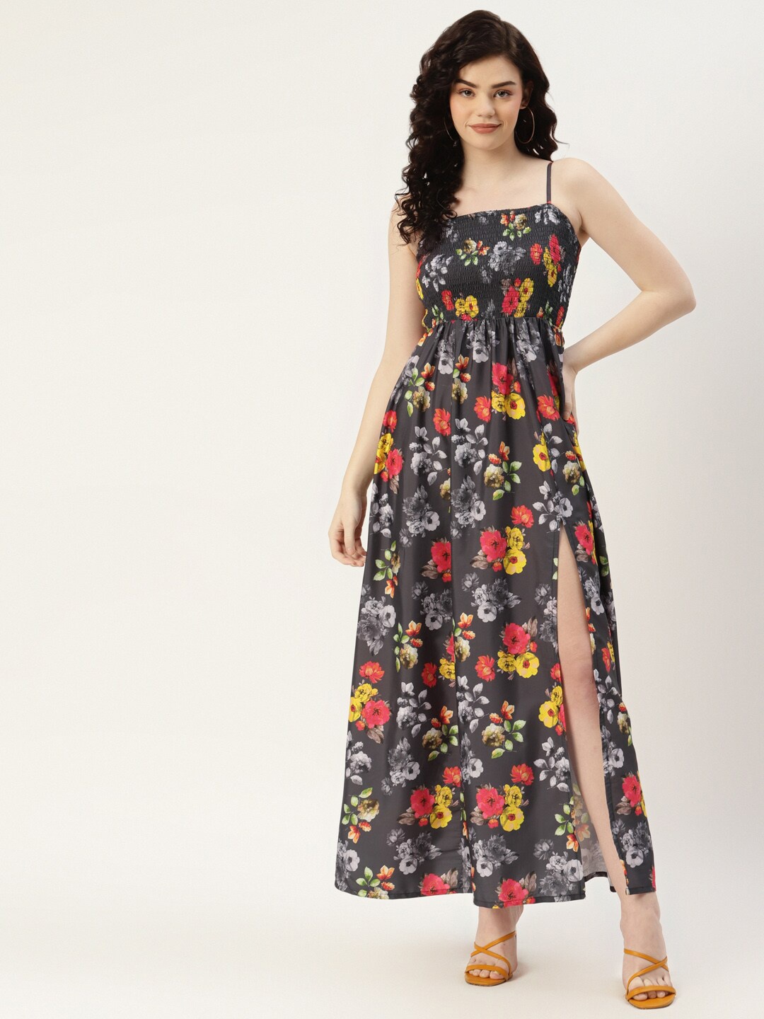 

Sleek Italia Floral Crepe Maxi Dress, Grey