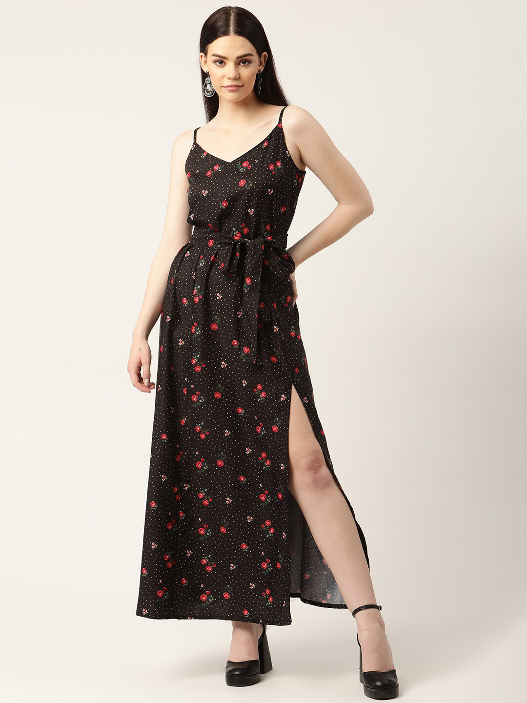 

Sleek Italia Floral Crepe Maxi Maxi Dress, Black