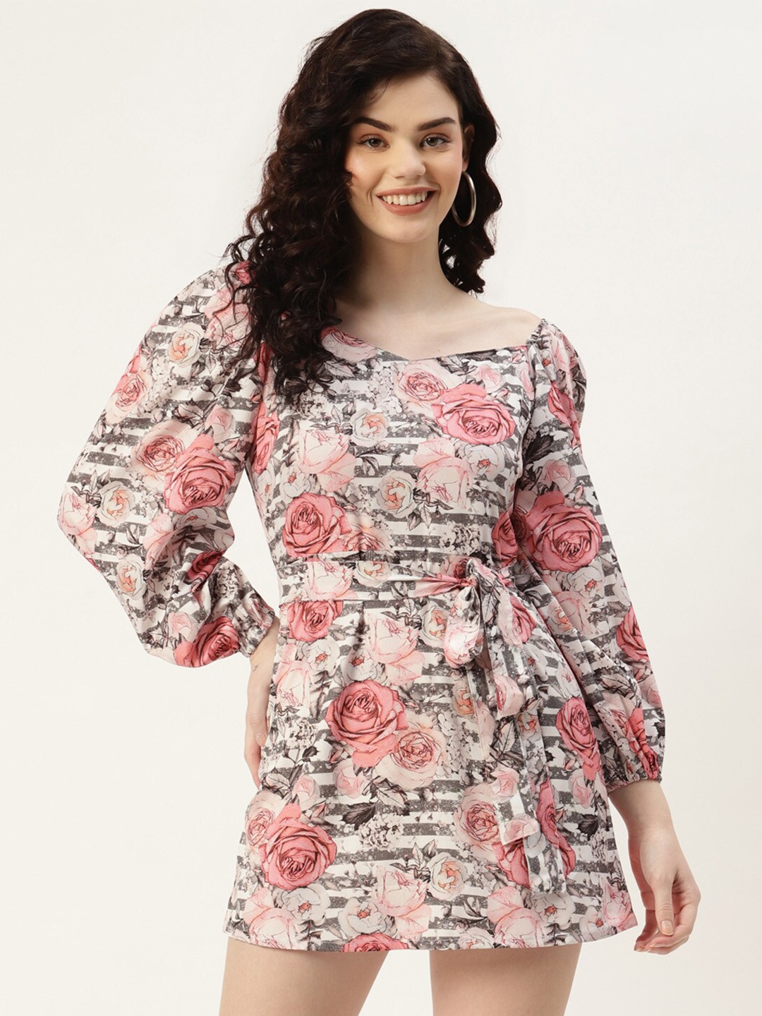 

Sleek Italia Floral Printed Mini Dress, White