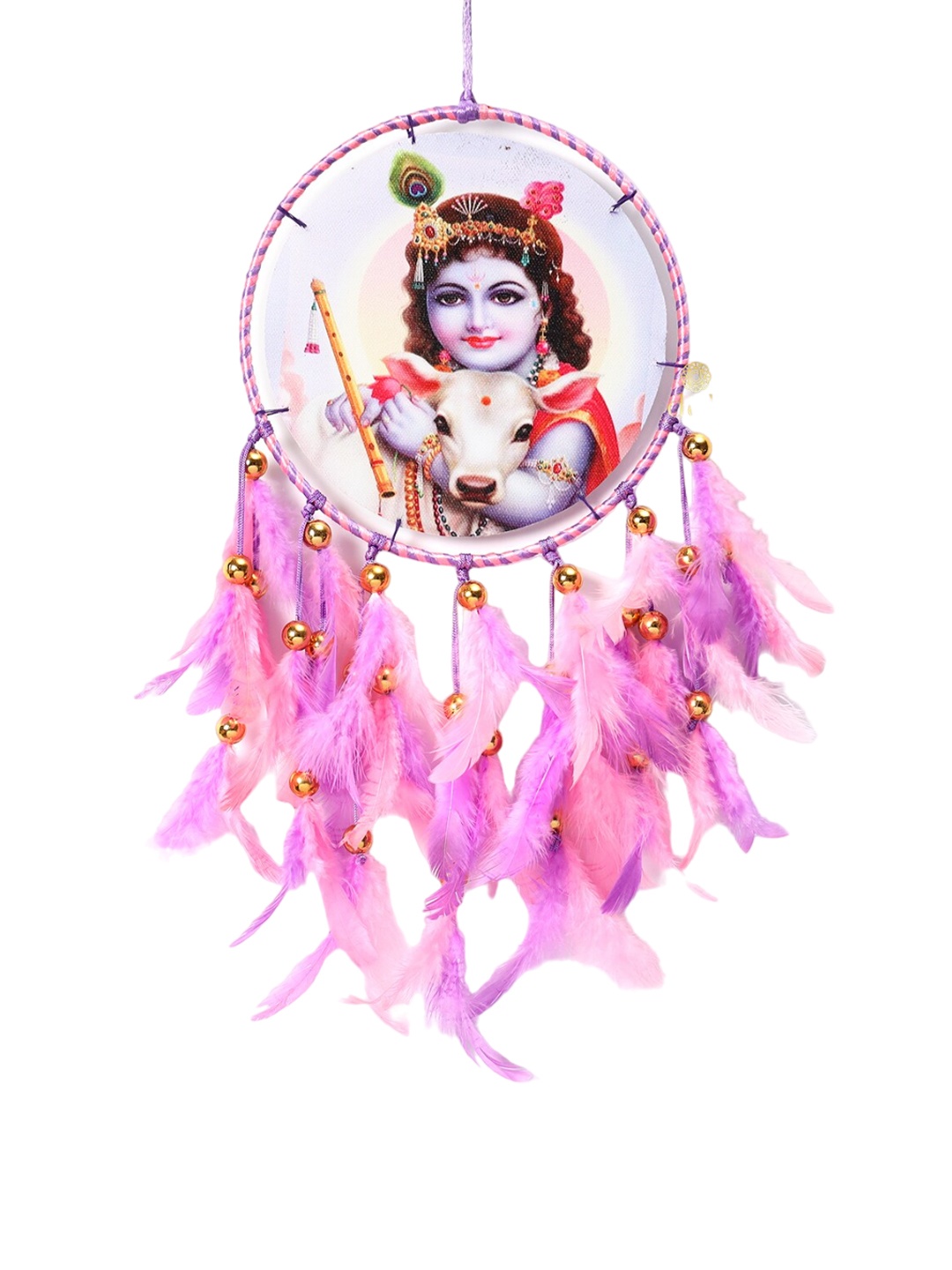 

DULI Pink & Purple BalKrishan Printed Hanging Dream Catcher with Feathers