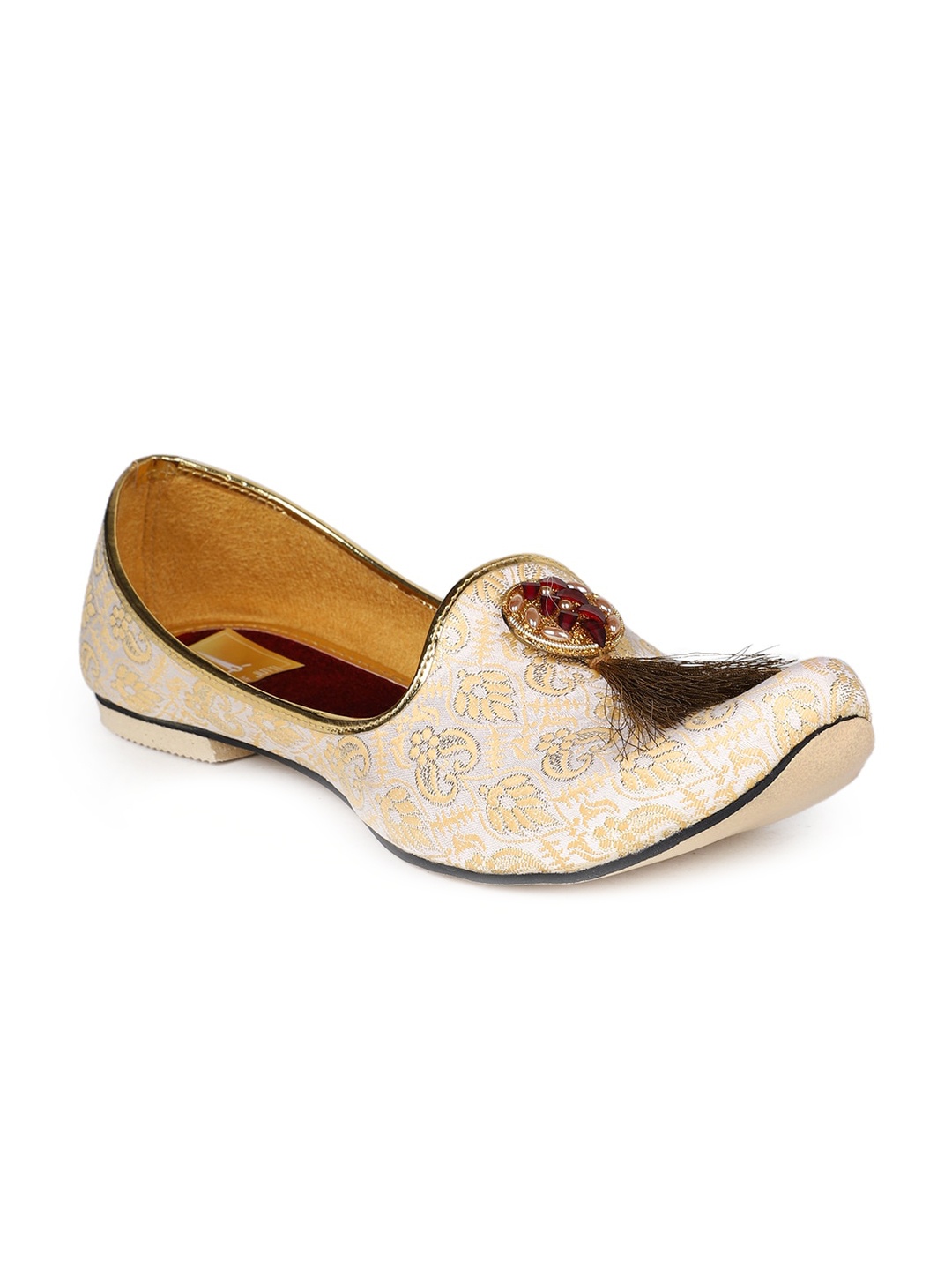 

HOUSE OF JUTTI Men Woven Design Ethnic Mojaris, Off white