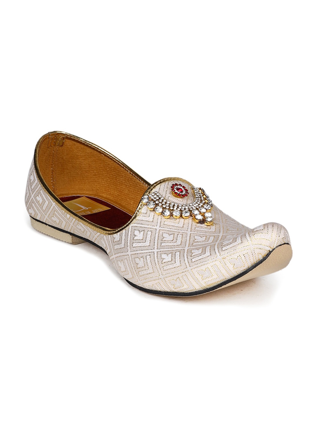 

HOUSE OF JUTTI Men Woven Design Ethnic Mojaris, White