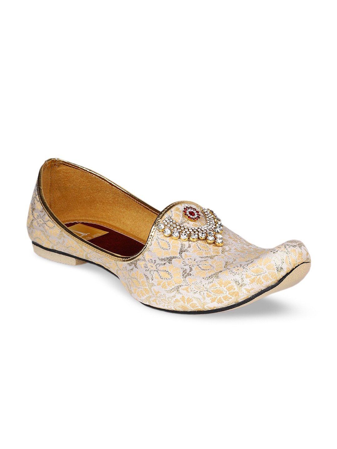 

HOUSE OF JUTTI Men Woven Design Ethnic Mojaris, Gold