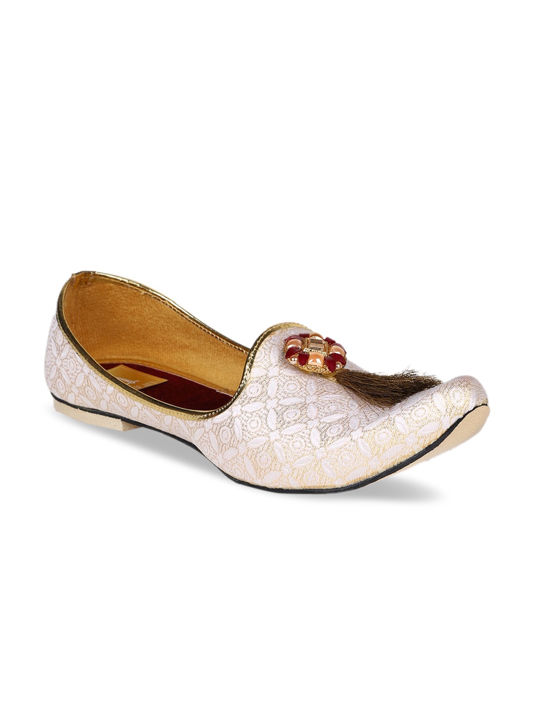

HOUSE OF JUTTI Men Woven Design Ethnic Mojaris, White