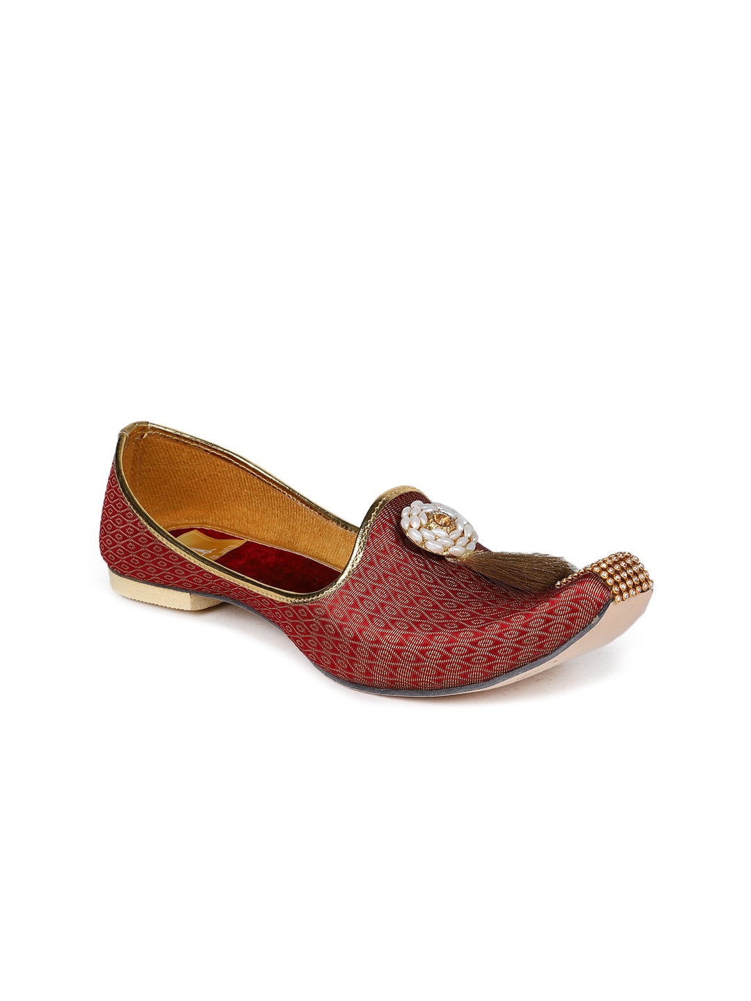 

HOUSE OF JUTTI Men Woven Design Ethnic Mojaris, Maroon