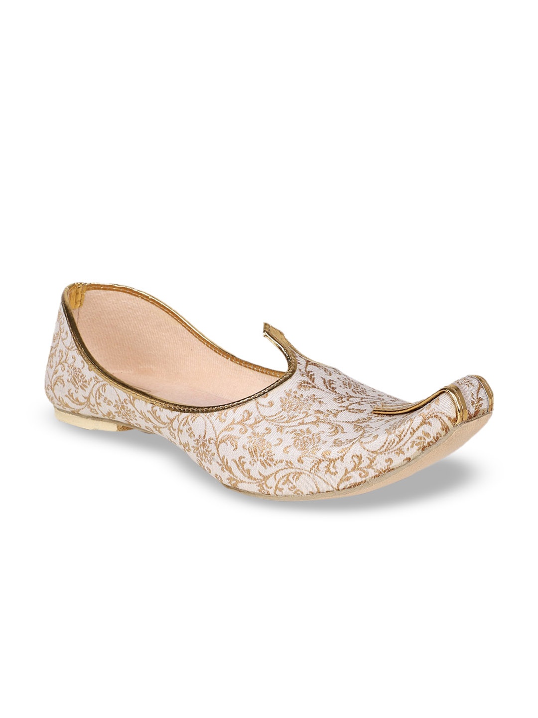 

HOUSE OF JUTTI Men Woven Design Ethnic Mojaris, Cream
